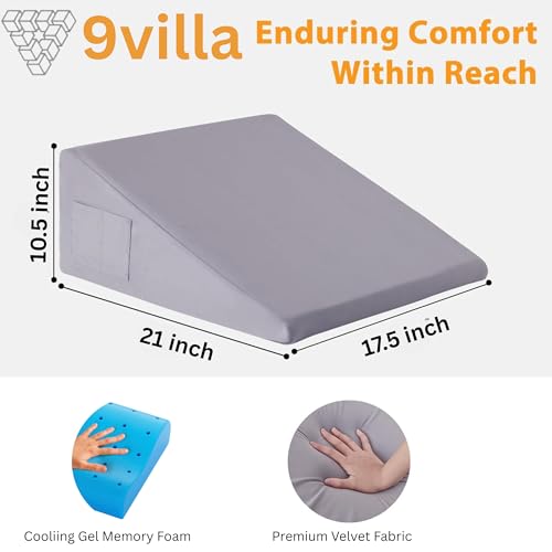9villa Wedge Cushion Made with 100% Memory Foam | Pillow for Headboard,Acid Reflux Relief, Sleeping, After Surgery,Snoring, Leg Elevation,and Posture Comfort (Pulsh Grey, 21L x 17.5W x 10.5H Inch) - Image 3