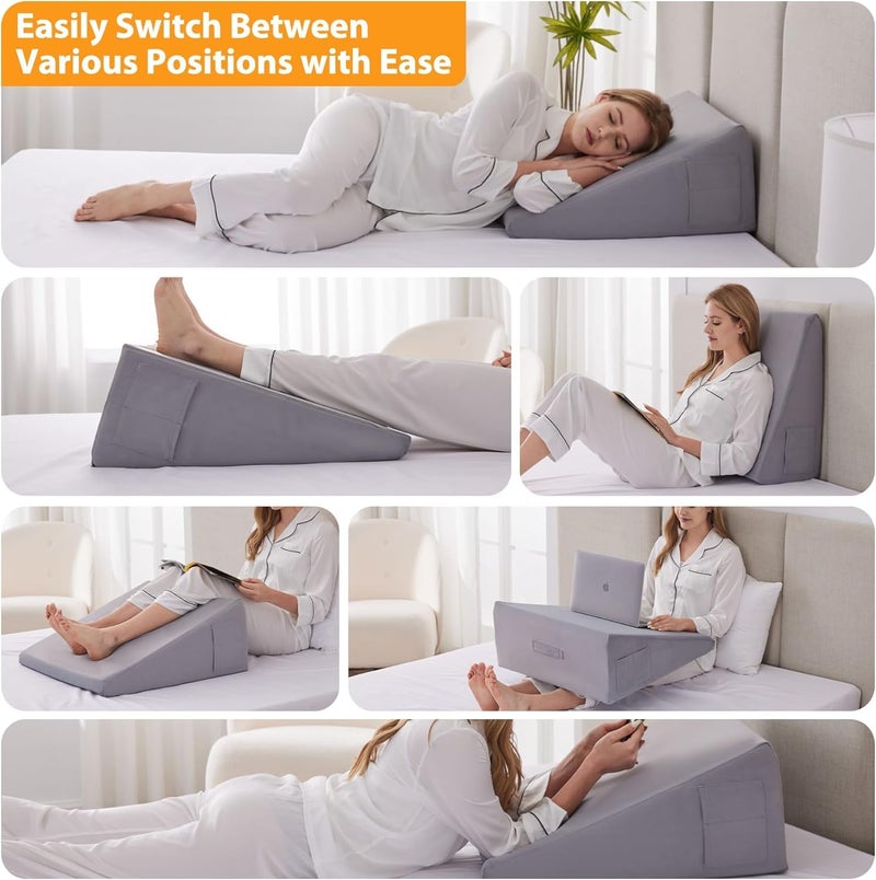 9villa Wedge Cushion Made with 100% Memory Foam | Pillow for Headboard,Acid Reflux Relief, Sleeping, After Surgery,Snoring, Leg Elevation,and Posture Comfort (Pulsh Grey, 21L x 17.5W x 10.5H Inch) - Image 4