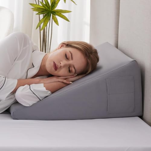 9villa Wedge Cushion Made with 100% Memory Foam | Pillow for Headboard,Acid Reflux Relief, Sleeping, After Surgery,Snoring, Leg Elevation,and Posture Comfort (Pulsh Grey, 21L x 17.5W x 10.5H Inch) - Image 1