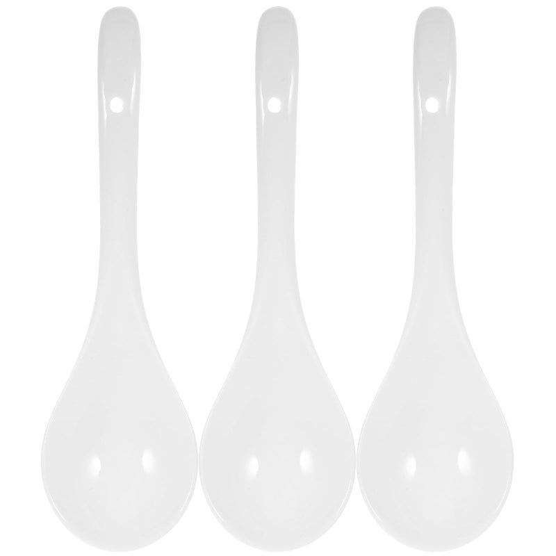 White Ceramic Soup Spoons Set of 3 Asian Ramen Noodles Dumplings Pho Flatware - Image 2