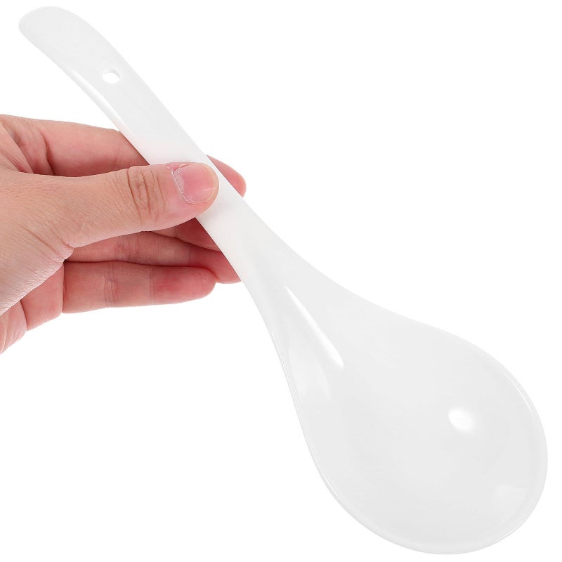 White Ceramic Soup Spoons Set of 3 Asian Ramen Noodles Dumplings Pho Flatware - Image 5