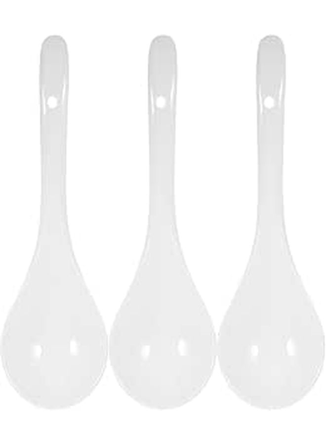 White Ceramic Soup Spoons Set of 3 Asian Ramen Noodles Dumplings Pho Flatware - Image 1