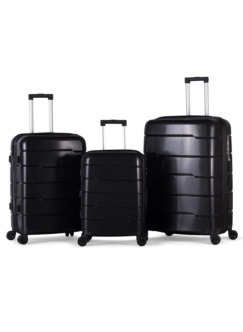 Complete 3-Piece Luggage Set – Unbreakable PP, Black, Shockproof Frame & Heat-Resistant Durable Materials, Supports Over 150kg - Image 1