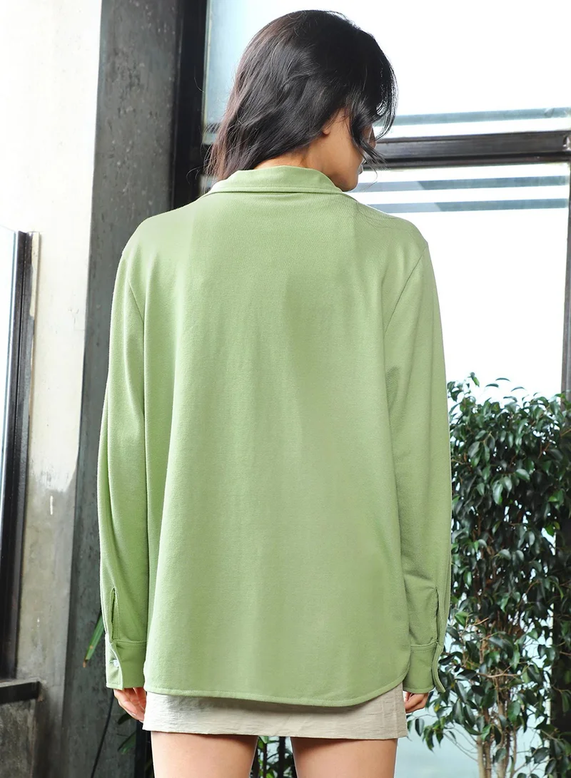 PINACOLADA Women's Avocado Green Solid Boxy Shirt Women's Avocado Green Solid Boxy Shirt for Women | Best Price UAE