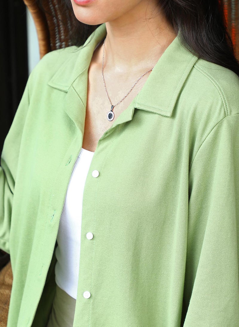 PINACOLADA Women's Avocado Green Solid Boxy Shirt - Image 2