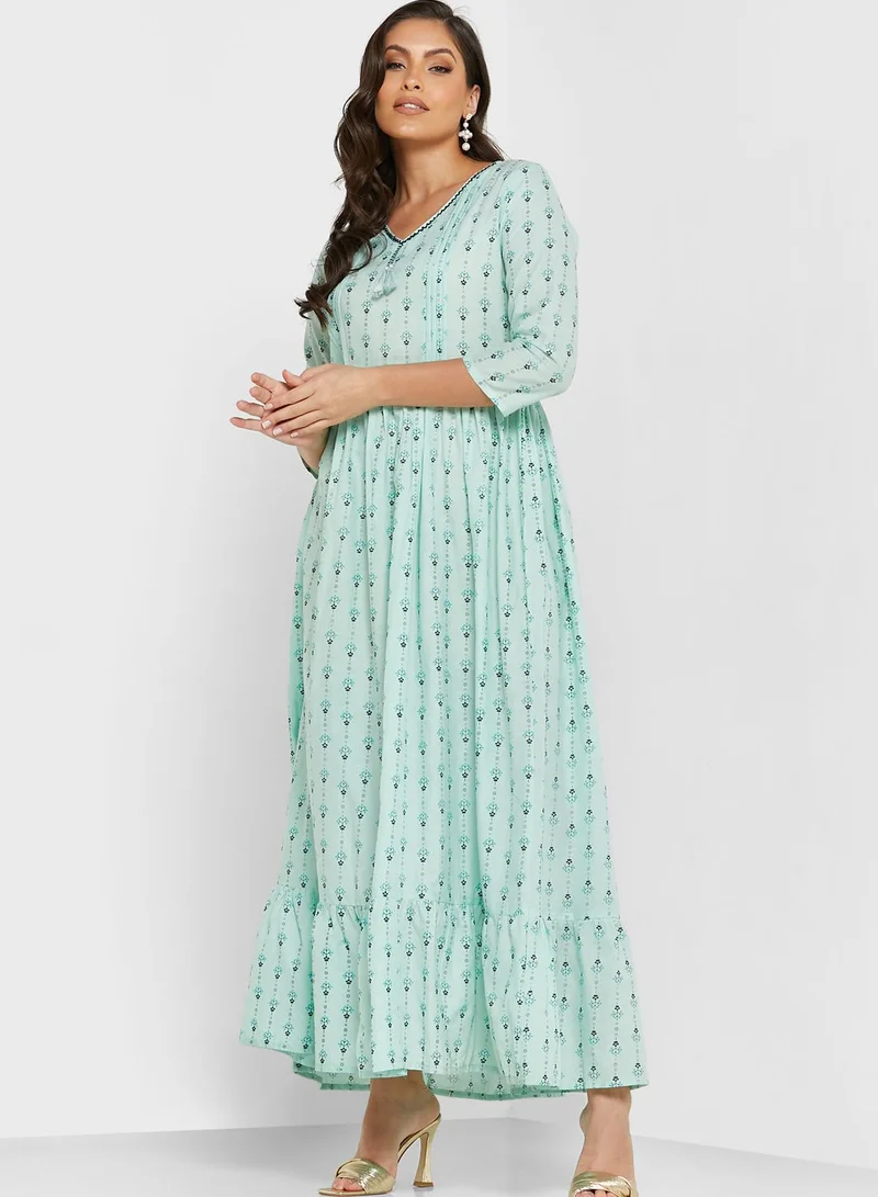 ARABIAN CLOSET V-Neck Embroidered Jalabiya