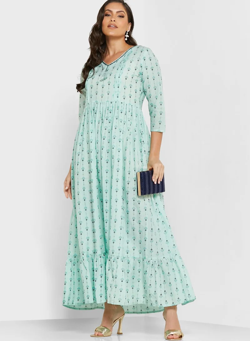 ARABIAN CLOSET V-Neck Embroidered Jalabiya