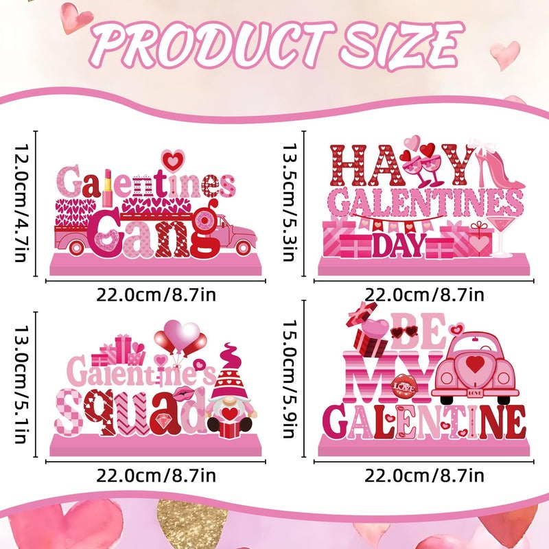 GINFTBRZGV 4Pcs Galentines Day Decorations Table Wooden Centerpiece Happy Galentines Day Table Decorations Pink Romantic Party Tiered Tray for Ladies Celebrating Party Table Decor - Image 3
