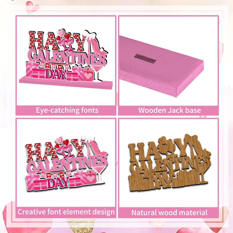 GINFTBRZGV 4Pcs Galentines Day Decorations Table Wooden Centerpiece Happy Galentines Day Table Decorations Pink Romantic Party Tiered Tray for Ladies Celebrating Party Table Decor - Image 4
