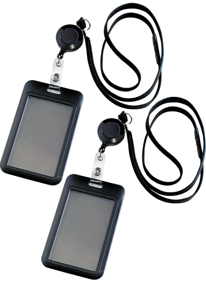 حامل شارات أسود قابل للسحب، حبال لبطاقات الهوية وبطاقات الأسماء وحاملات البطاقات العمودية، بكرة شارة حبل قابلة للفصل والسحب، هدايا للمعلمين والممرضات والعاملات والنساء في المكاتب - Image 1