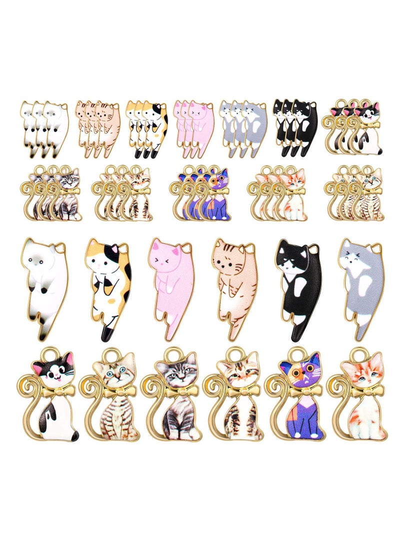 SOLARAE 48 Pieces 12 Types Enamel Cat Charms Alloy Bracelets DIY Jewelry Making Metal Necklace with Hoop Craft Supplies for Bracelet Anklet - Image 1