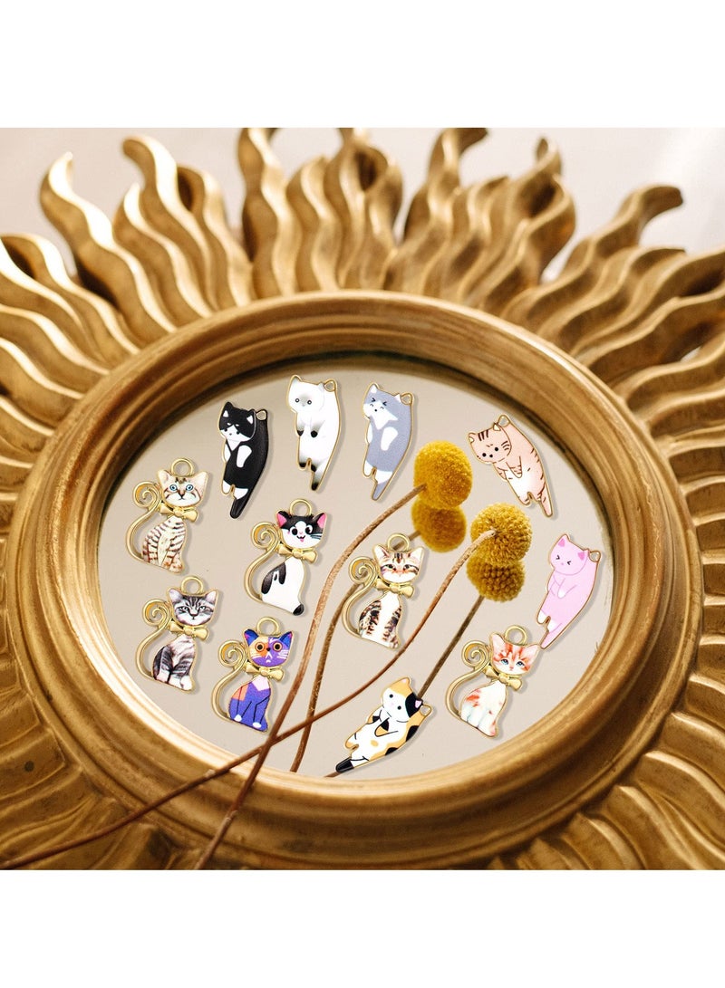 SOLARAE 48 Pieces 12 Types Enamel Cat Charms Alloy Bracelets DIY Jewelry Making Metal Necklace with Hoop Craft Supplies for Bracelet Anklet - Image 3