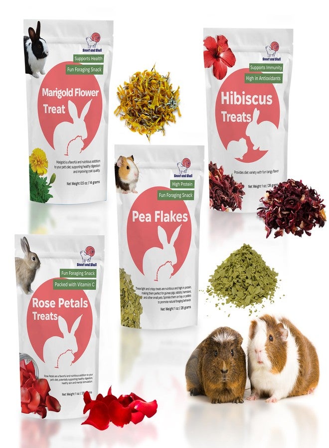 Snout and Shell Floral Favorites by Snout and Shell - 4-in-1 Natural Treats for Small Pets - Pea Flakes, Marigold, Rose Petals & Hibiscus - Healthy Snacks for Rabbits, Guinea Pigs, Chinchillas & More - Image 1