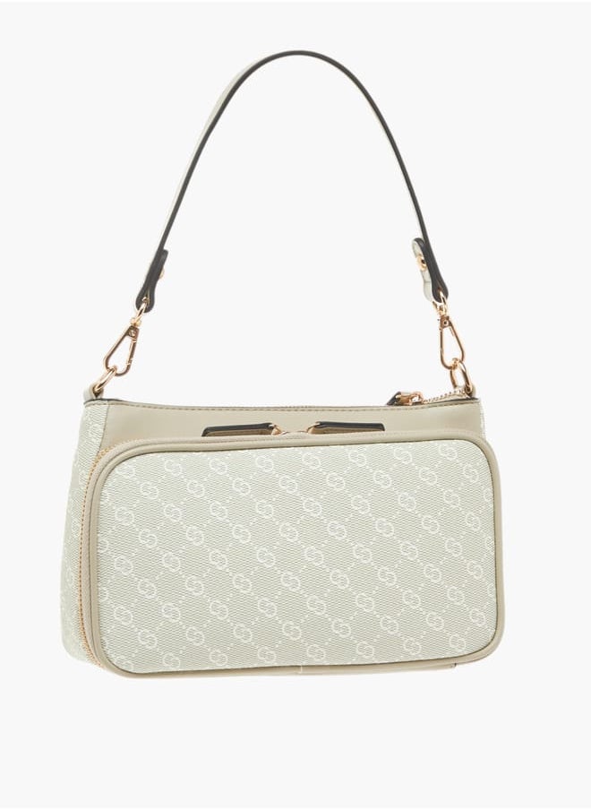 Celeste - Womens Monogram Print Shoulder Bag With Detachable Strap And Zip Closure - Image 1