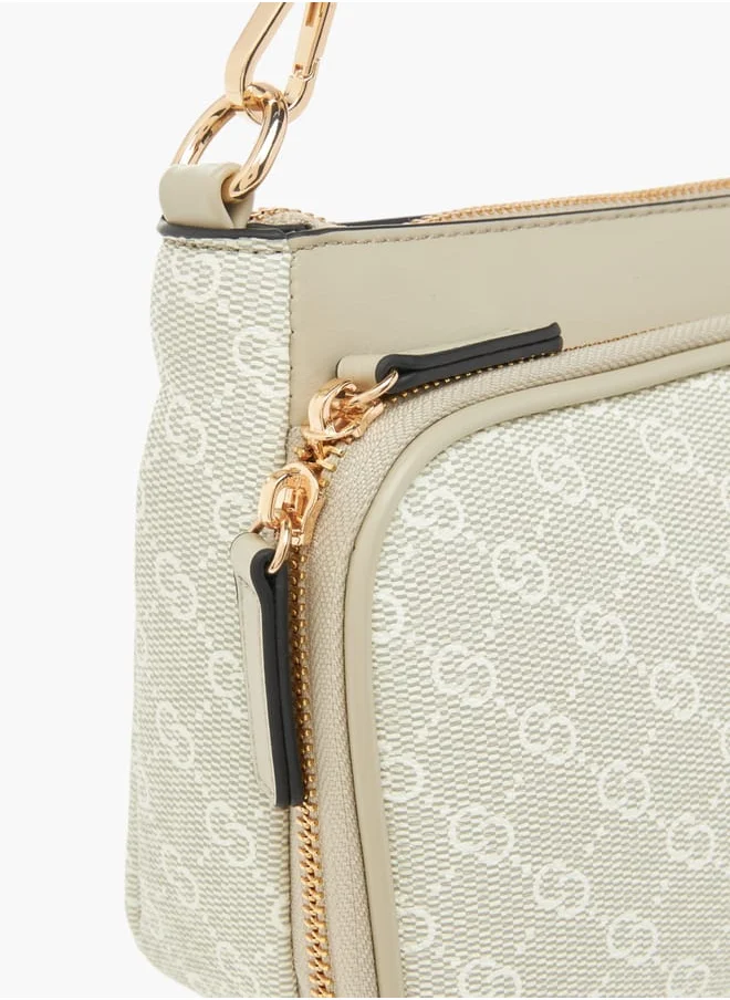 Celeste Womens Monogram Print Shoulder Bag With Detachable Strap And Zip Closure