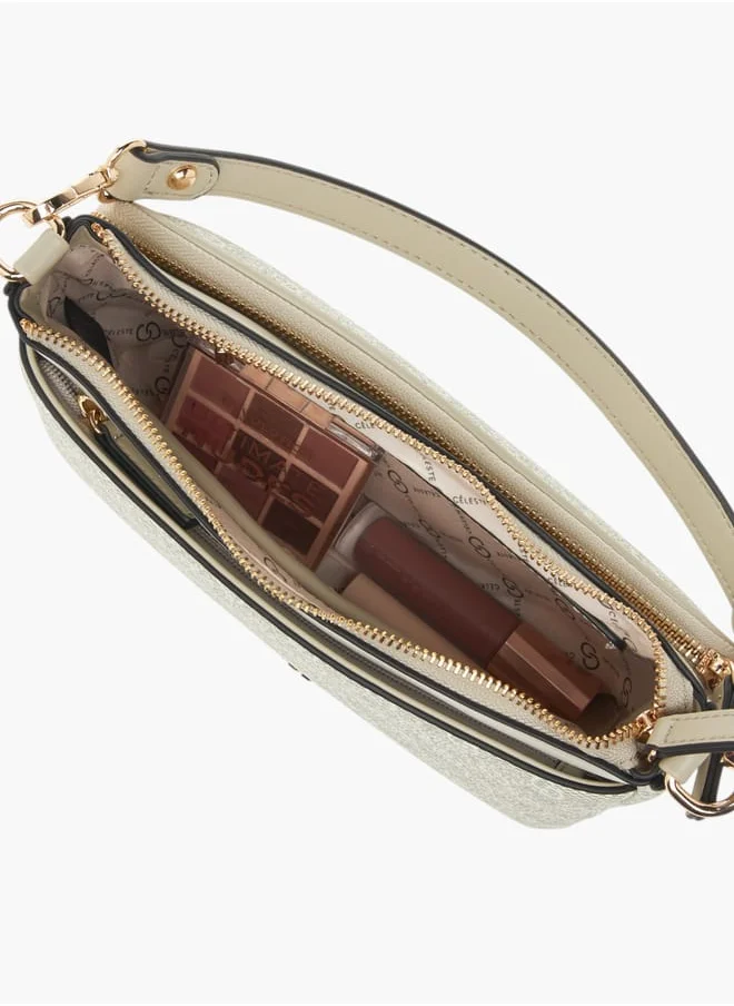 Celeste Womens Monogram Print Shoulder Bag With Detachable Strap And Zip Closure