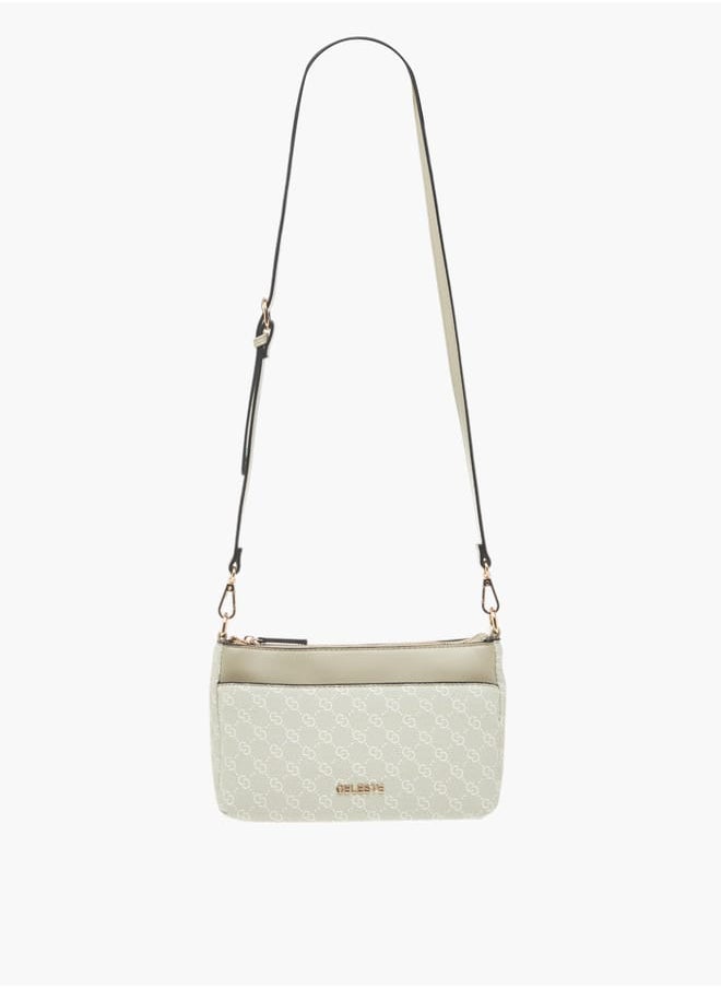 Celeste - Womens Monogram Print Shoulder Bag With Detachable Strap And Zip Closure - Image 1