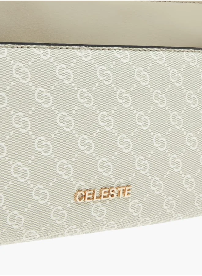 Celeste Womens Monogram Print Shoulder Bag With Detachable Strap And Zip Closure
