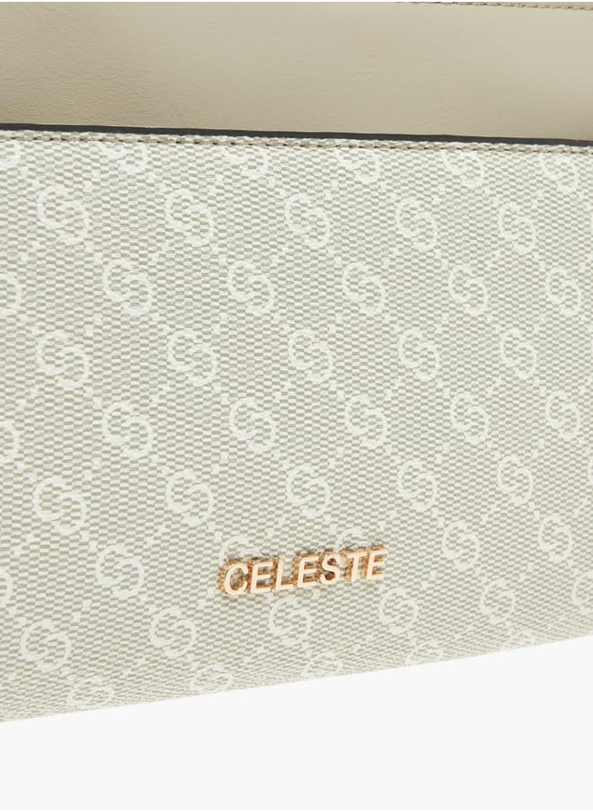 Celeste - Womens Monogram Print Shoulder Bag With Detachable Strap And Zip Closure - Image 1