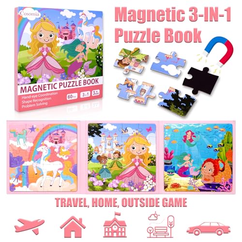 Cosomia Magnetic Puzzles for Kids 35 3in1 Princess Unicorn Mermaid Travel Puzzles for Kids Ages 46 Car Airplane Road Trip Activities Toys Easter Day Gifts for Girls - Image 5