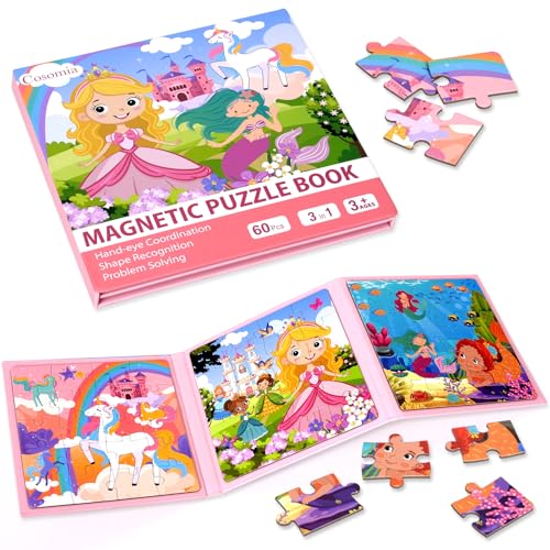 Cosomia Magnetic Puzzles for Kids 35 3in1 Princess Unicorn Mermaid Travel Puzzles for Kids Ages 46 Car Airplane Road Trip Activities Toys Easter Day Gifts for Girls - Image 1