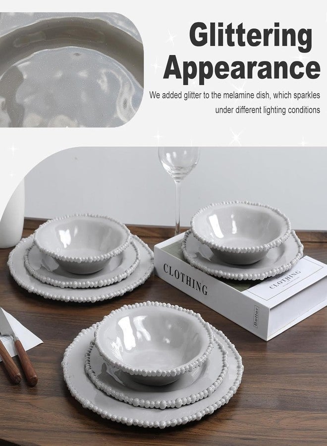 Lechoo Grey Pearl Melamine Dinnerware Set, 12-Piece Plastic Dinner Dishes Set, Service for 4 Unbreakable Kitchen Plates and Bowls Set - Image 4