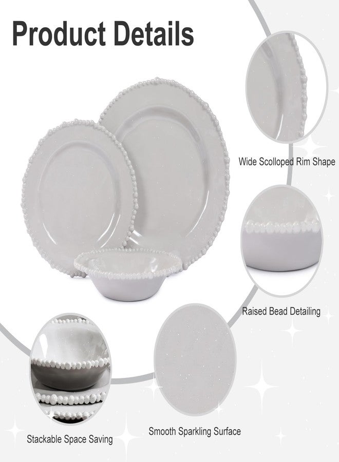 Lechoo Grey Pearl Melamine Dinnerware Set, 12-Piece Plastic Dinner Dishes Set, Service for 4 Unbreakable Kitchen Plates and Bowls Set - Image 2