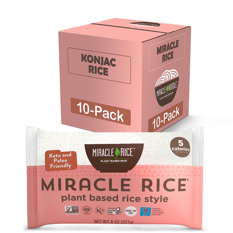 Miracle Noodle Miracle Rice, 8 Oz (Pack of 10), Plant Based Shirataki Konjac Rice, 5 Calories, 1g Net Carbs Per Serving, Keto, Gluten-Free - Image 1
