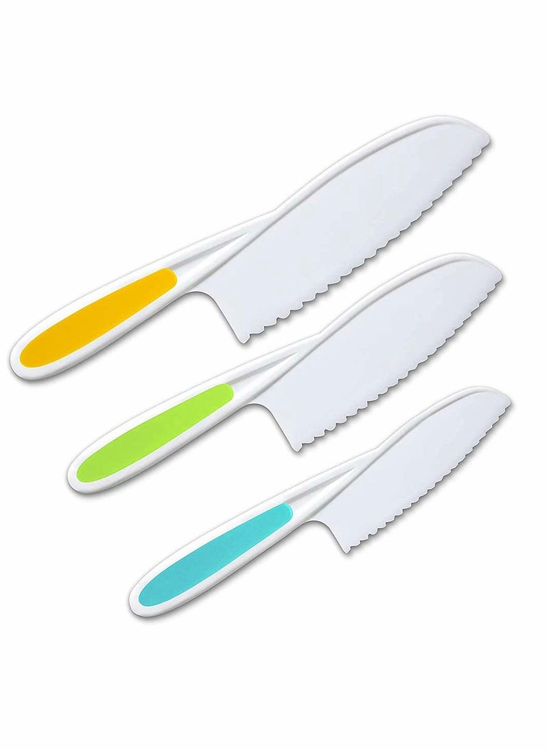 Excefore 3-Piece Kids Plastic Fruit Knife Kids Cooking Tools - Firm Grip, Serrated Edges Can Cut Fruits, Salads, Cakes, Lettuce - Image 1