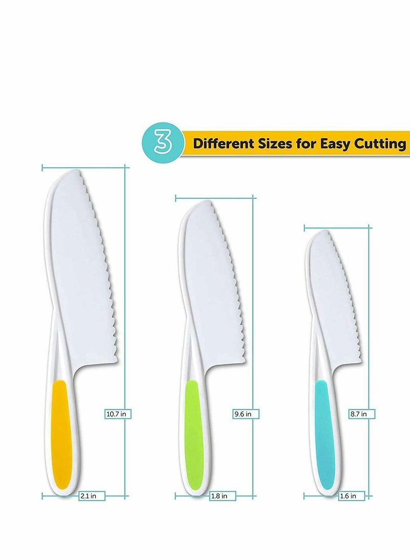 Excefore 3-Piece Kids Plastic Fruit Knife Kids Cooking Tools - Firm Grip, Serrated Edges Can Cut Fruits, Salads, Cakes, Lettuce - Image 2