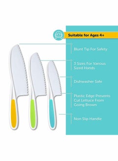Excefore 3-Piece Kids Plastic Fruit Knife Kids Cooking Tools - Firm Grip, Serrated Edges Can Cut Fruits, Salads, Cakes, Lettuce  - Image 3