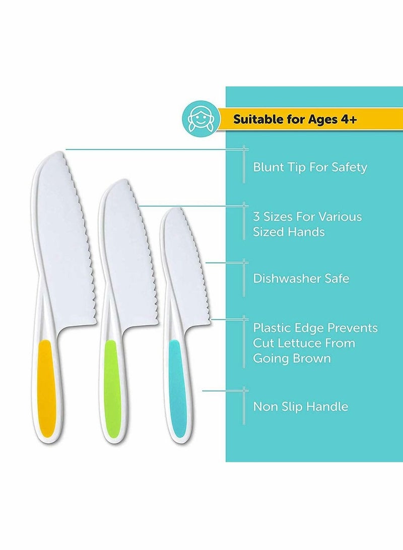 Excefore 3-Piece Kids Plastic Fruit Knife Kids Cooking Tools - Firm Grip, Serrated Edges Can Cut Fruits, Salads, Cakes, Lettuce - Image 3