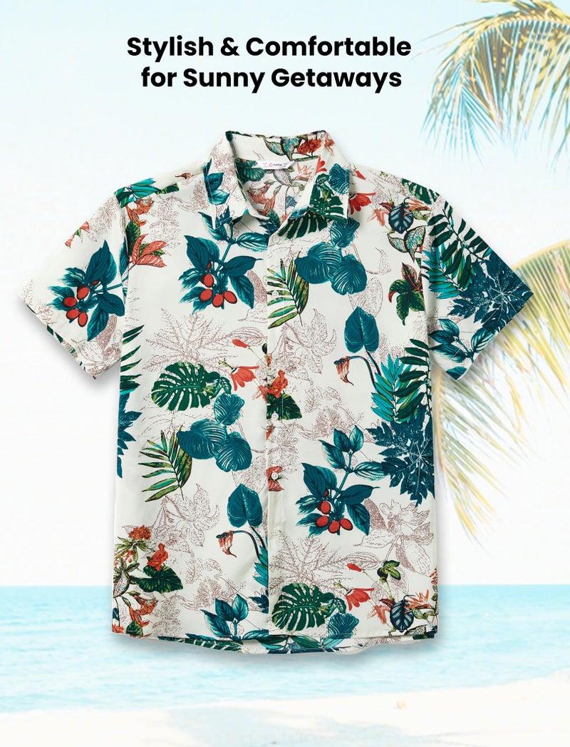 PATPAT Family Floral Outfits Tropical Palm Leaf Print Beach Short Sleeve Polo Shirts Father Son Matching Hawaiian Shirts White for Men - Image 4