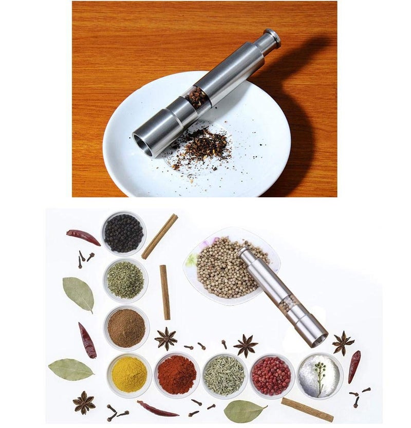 Keweis Salt and Pepper Grinder Set of 2,Stainless Steel Push Button Grinder Modern Design Thumb Grinder, for Black Pepper, Sea Salt and Himalayan Salt, Spice and Salt - Image 4