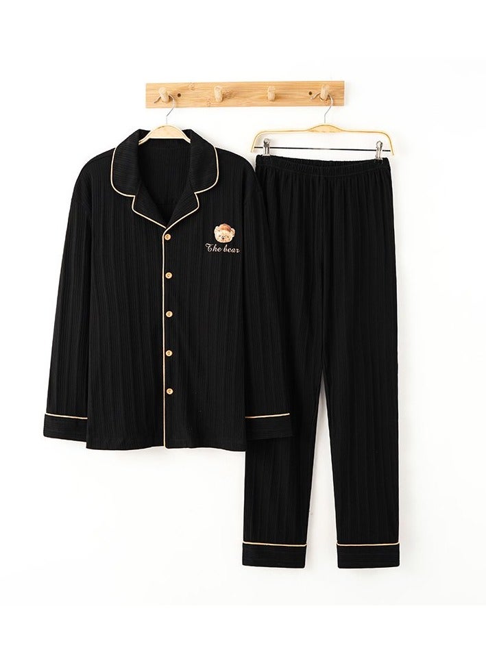 Men's Pajama Set, Cotton Long Sleeve Striped Pajama Set Two Pieces of Casual Pajamas  - Image 1