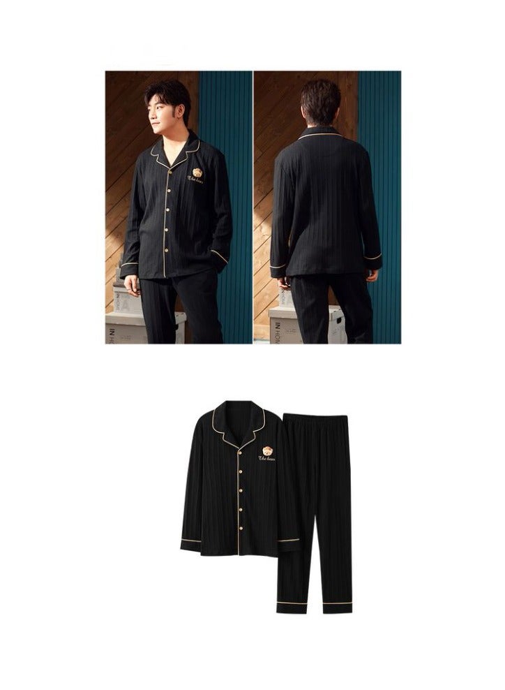 Men's Pajama Set, Cotton Long Sleeve Striped Pajama Set Two Pieces of Casual Pajamas  - Image 4