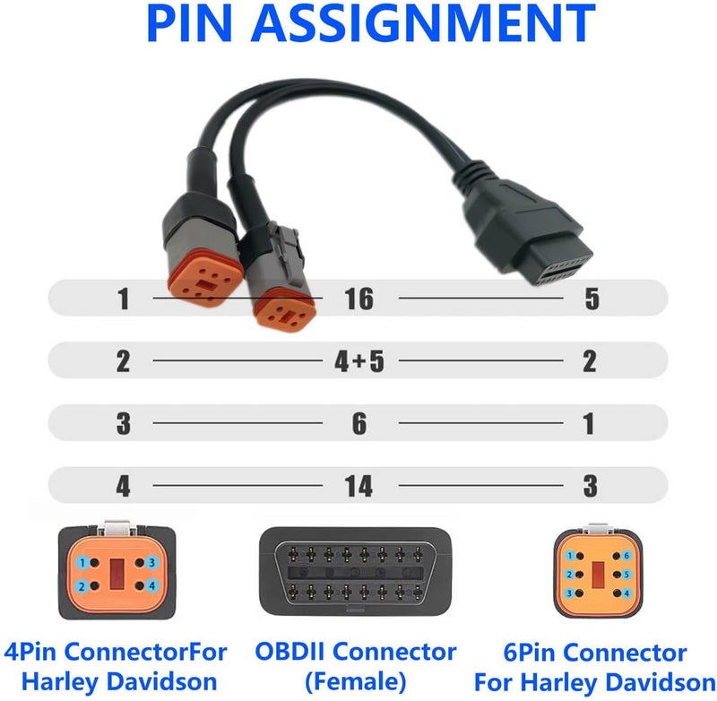 BSNOVT OBD2 Diagnostic Scanner Adapter Cable for Harley Davidson,2 in 1 Motorcycle OBD Scanner Adapter Cable (16Pin to 4Pin and 16Pin to 6Pin) 12" OBD2 Cable - Image 3