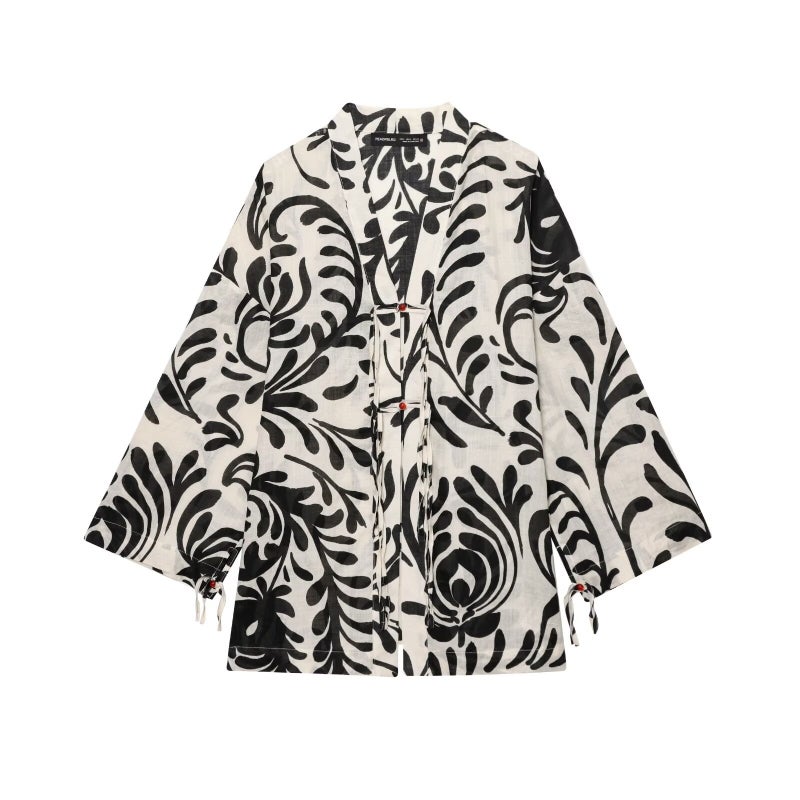 Zr Women'S Style 2025 Retro Style Loose Printed Kimono Style Outerwear + Printed Pants - Image 5