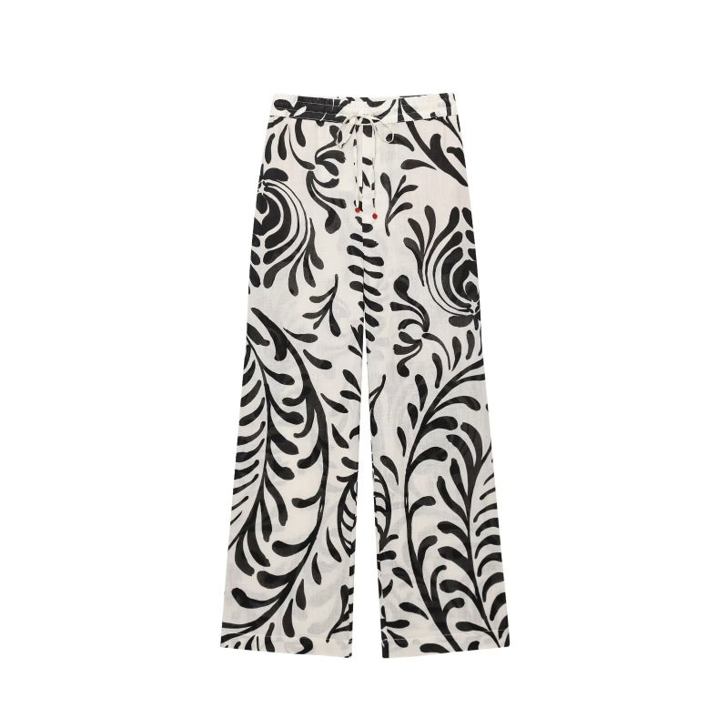 Zr Women'S Style 2025 Retro Style Loose Printed Kimono Style Outerwear + Printed Pants - Image 1