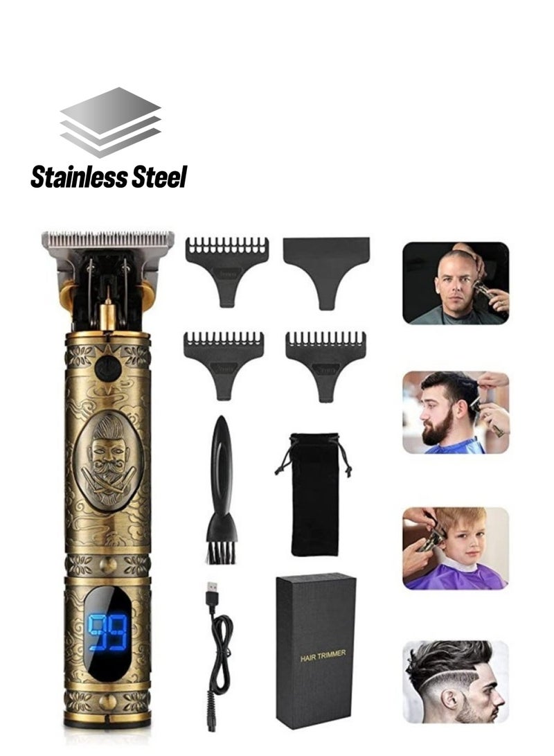 ELTRAZONE Upgraded Hair Trimmer Beard Clippers for Men Professional USB Electric Hair Clippers Hair Cutting T Blade Gold Trimmers Pro Li Cordless Outliner Zero Gaped Rechargeable Retro Trimmer LED Display - Image 1
