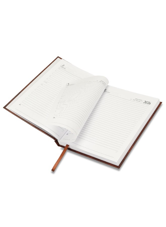 FIS 2026 Diary, A5 Size Diary(148x210mm), Hard Cover Vinyl Materials, Saturday & Sunday Combined, English, 60gsm White Paper, Brown Color-FSDI90E26BR - Image 4