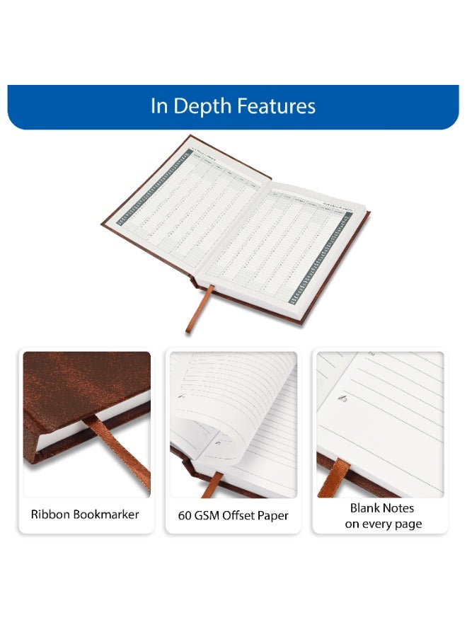 FIS 2026 Diary, A5 Size Diary(148x210mm), Hard Cover Vinyl Materials, Saturday & Sunday Combined, English, 60gsm White Paper, Brown Color-FSDI90E26BR - Image 5