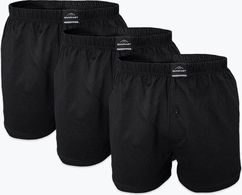 Malabadi Men's Black 3 Piece Wide Pattern 100% Cotton Boxer 3M024  - Image 1