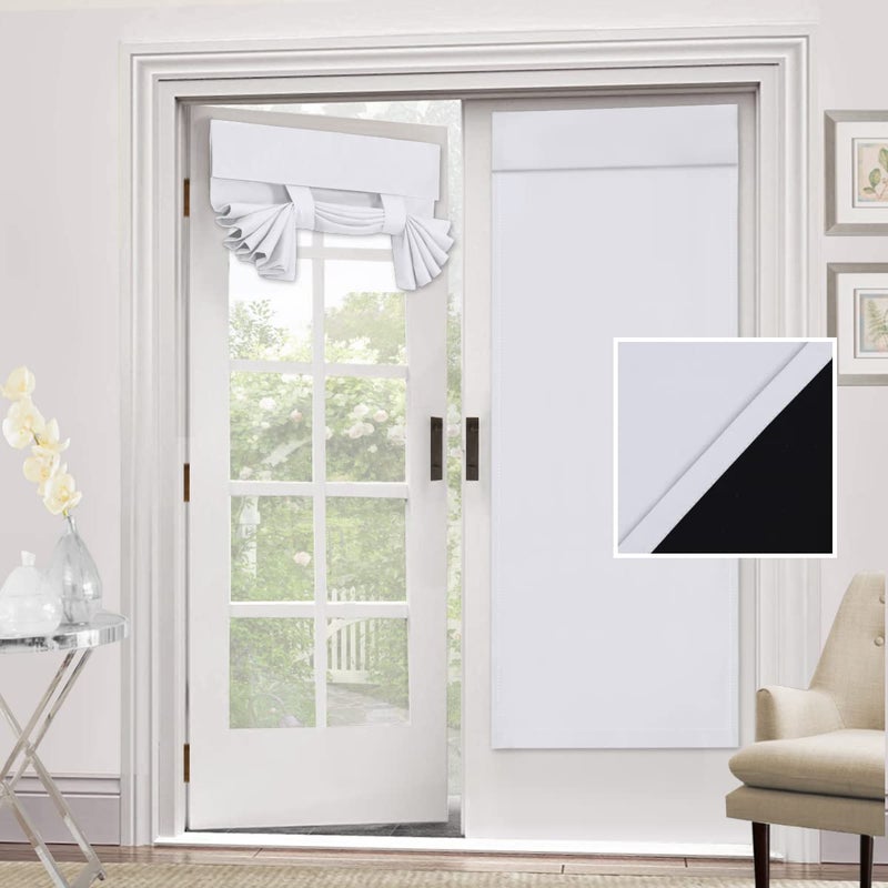 H.VERSAILTEX HVERSAILTEX 100 Blackout French Door Curtain Privacy Blinds Light Blocking Curtain for Sliding Glass Door Thermal Insulated Tie Up Shade 26x68 Inches 1 Panel Bleached White 