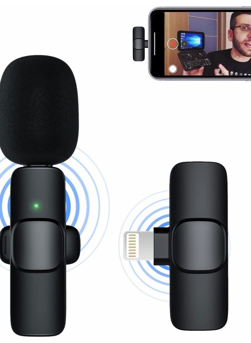 K8 Wireless Microphone Clip Mic, Digital Mini Lavalier Microphones, Lapel Clip-on Collar Microphone Compatible for All IOS Devices BLACK - Image 1