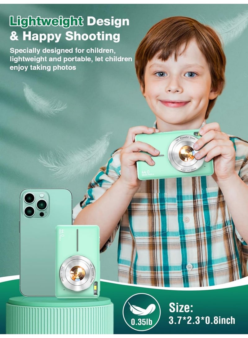 Digital Camera, FHD 1080P Kids Camera, 44MP Point and Shoot Digital Cameras with 32GB Memory Card and Two Batteries, 16X Zoom , Lanyard, Compact Size Camera, Gift for Boys/Girls (Green) - Image 2