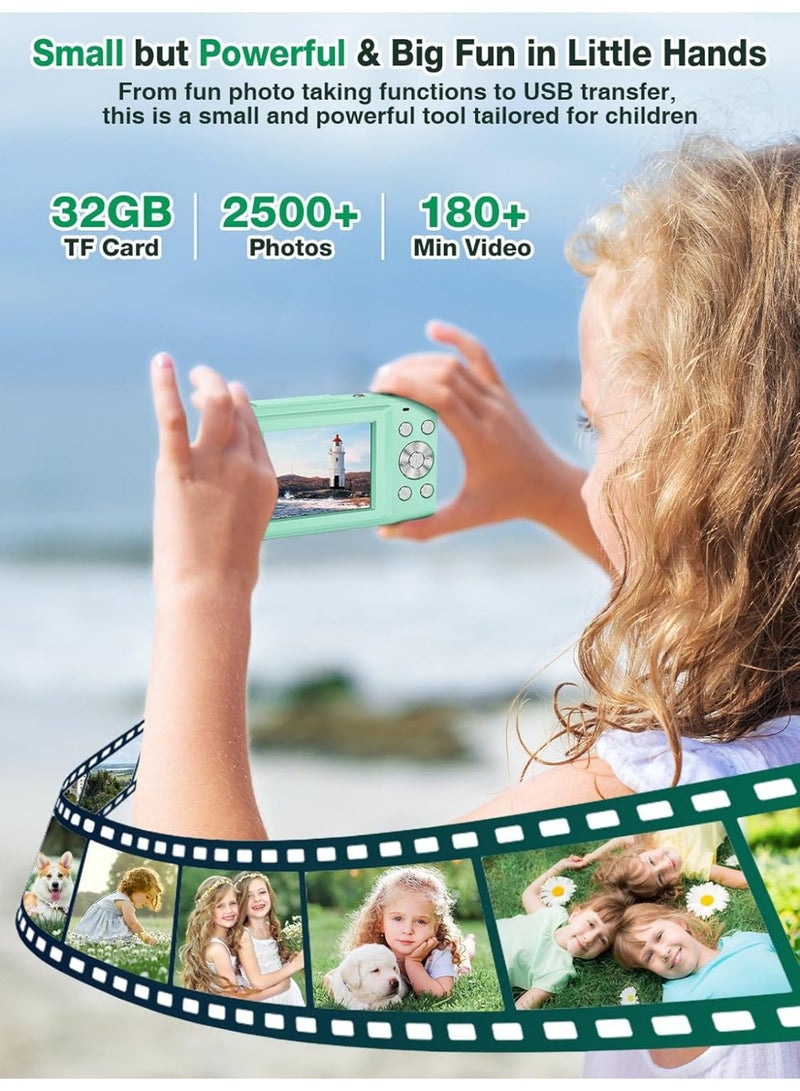 Digital Camera, FHD 1080P Kids Camera, 44MP Point and Shoot Digital Cameras with 32GB Memory Card and Two Batteries, 16X Zoom , Lanyard, Compact Size Camera, Gift for Boys/Girls (Green) - Image 3