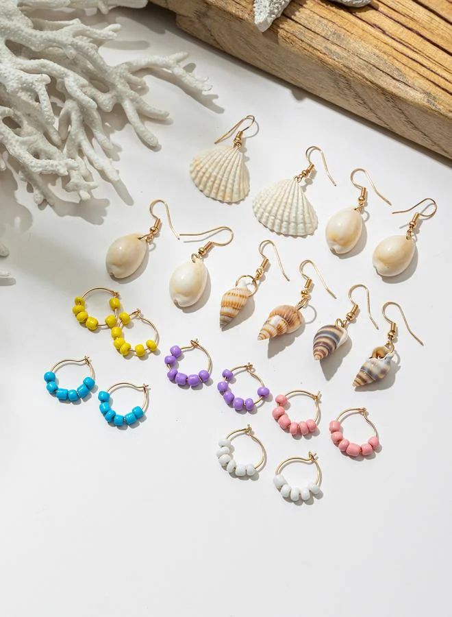 Take Two Set Of 10 - Beaded Hoop and Conch Shell Dangle Earrings