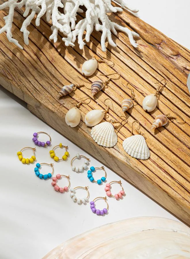 Take Two Set Of 10 - Beaded Hoop and Conch Shell Dangle Earrings
