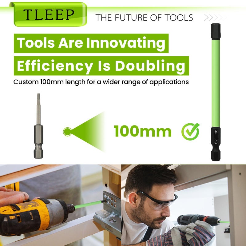 TLEEP 20 x 1/4" 100MM Long Allen Wrench Drill Bits, SAE & Metric, Hex Head Allen Bit Set S2 Steel Magnetic Tips Hex Screwdriver Set for Ikea Type Furniture, 5/64" to 5/16" & 1.5mm to 12mm Hex Bit Set - Image 4